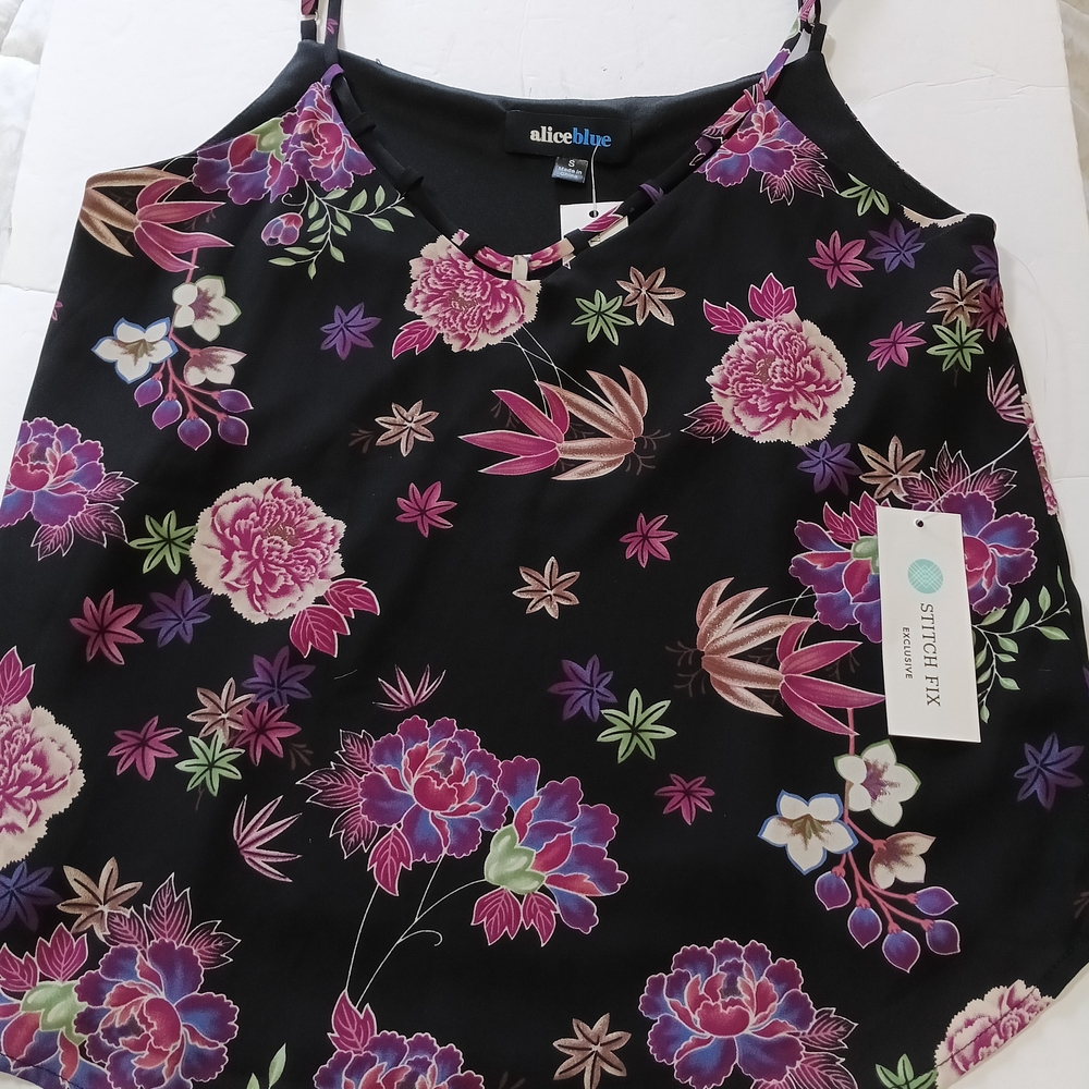 Alice Blue Black Floral Print Spaghetti Strap Cami